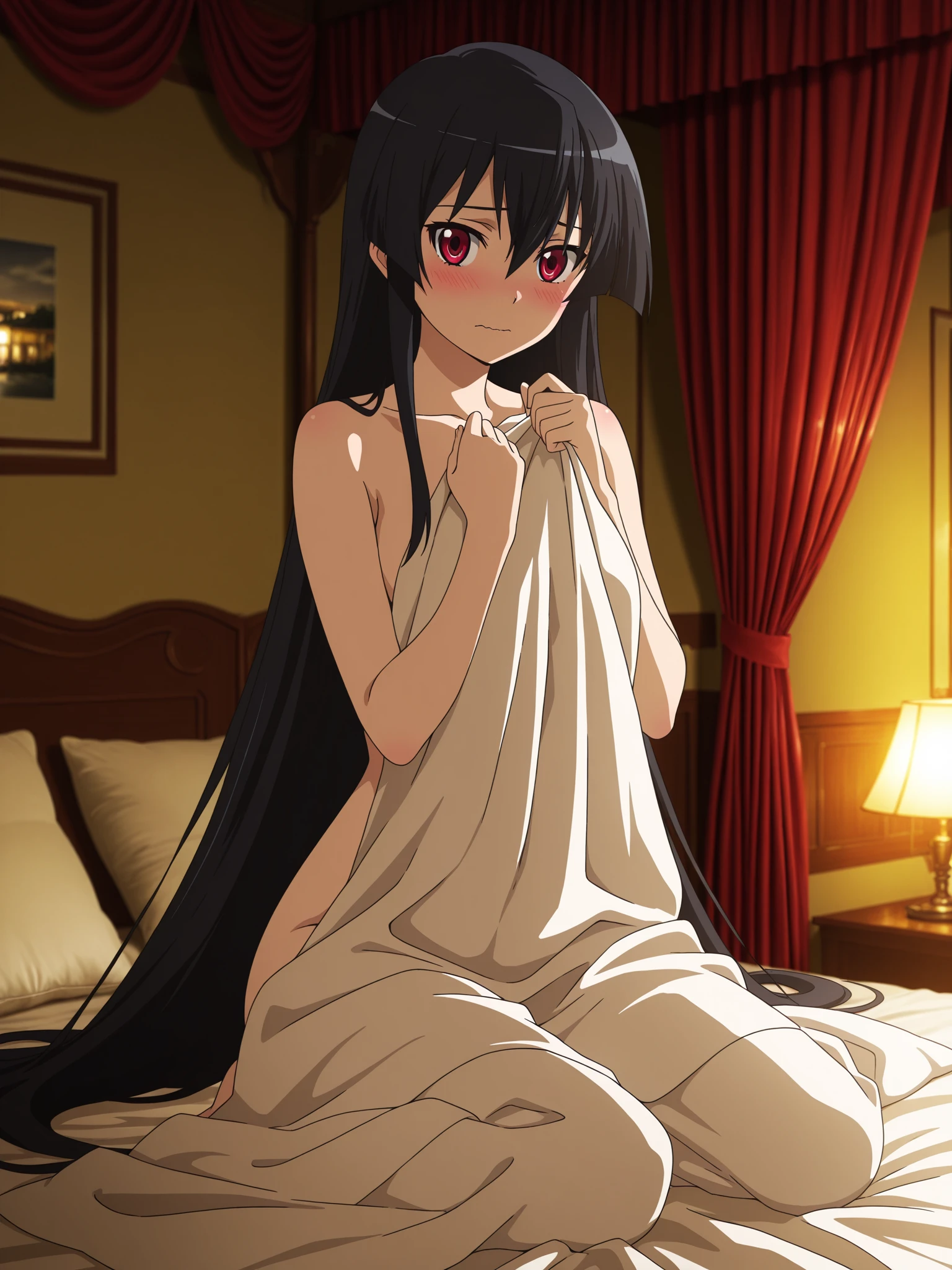 Hinata hyuuga, teen, cabello largo negro, lace White babydoll, through babydoll, pechos grandes, small nipples, lace thong, spread legs, fullbody, bedroom, amanecer