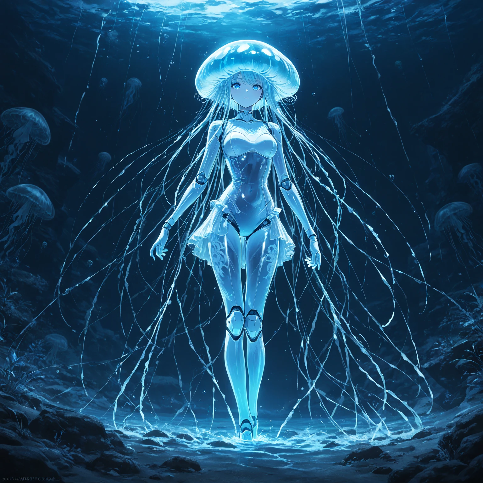 Godzilla sits on glass covered with white liquid, It is covered with white slime, Suffocated by milk, dripping skin, Loli, [ 4 K digital art]Overflow with white juice, dripping goo, whaite hair，white skinned。Exposed underwear，The tentacles are wrapped between the legs