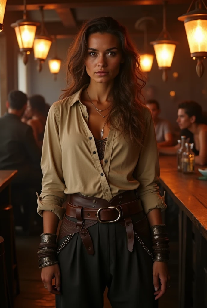 Dania Ramirez dressed in traditional 13th century clothing and smiling