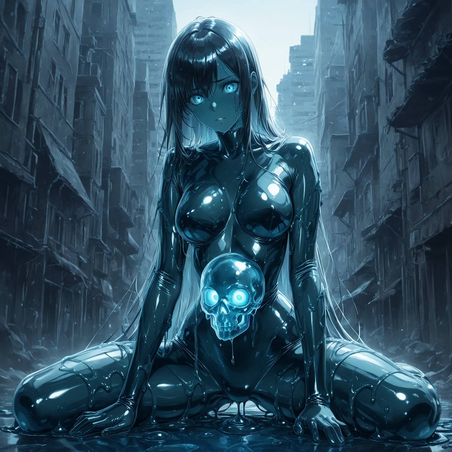((Create MAXZenArt!))_((One, 1 girl, tattoos, glowing tattoos, brilliant, white-fluffy 16+), (skull, Flowers), (black transparent dress-clothing)), (sexual, erotic)) _((Delicate scarlet lips), (straight black hair - long, basic moments, blue, cascade), (multi-colored brilliant hair), (cool shine, Wet straight hair))_((stylization; clear line, clear outline, high quality line drawing, shading))_((simple color palettes), (color fill, Color saturation, saturation, harmony, balance), (rich pastel colors, Pure colors), (cyberpunk))_((sexual, erotic), (simple , Minimum accessories), (Necklaces and thin rings made of silver or gold.), (simple bracelets, unusual designs, simple silhouettes), (erotic style))_((background),(abstract minimalism), (stunning cybernetic Flowers), ( lilies, extremely unusual, long stems - large stems, skull, Flowers)).