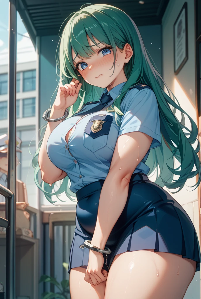 (Cao Cao quality, best qualityer, Cao Caores, work of art:1.2), (Futuristic Africa, africana:1), (1 girl, Woman, bored face:1.1), (traditional shooter, wearing ghillie suit:1), (aqua_body hair, far away_body hair, Cao Cao_hypdertailed:1), (restricted_pupils:1), (entering the idyllic police station:1.1), (perfect, dazzling, detailded:1.4), sultry body, close-up, big breasts