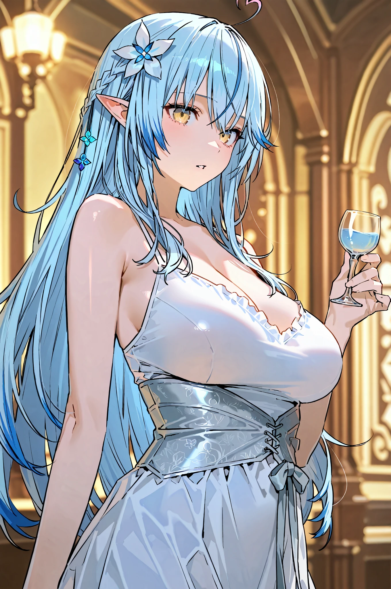 best quality, (masterpiece), (ultra-detailed), (high quality), (high resolution), best quality, best resolution, (ultra-detailed), (5heads:1.5), 1girl, (himemushi momoyo:1.3), masterpiece, best quality, black top, crop top, ((stomach)), midriff, ((groin)), black skirt, normal ears, shackles, grey hair, very long hair, wavy hair, sidelocks, green eyes, detailed eyes, parted lips, single horn, sweat, cute, toned belly, hand on own chest, eyelashes, (22 year old woman:1.3), (masterpiece:1.4), (best quality:1.5), (beautiful detailed extremely detailed CG, extremely delicate and beautiful, depth of field, (finely detailed face), (perfect details:1.2), (mature female:1.4), wide pelvis, slender, large veiny breast, 8k resolution, high quality, high definition, extremely detailed, masterpiece, best quality, grey hair, long hair, alluring presence, braid, short skirt, close up, big tits, young, arm ribbon, necklace,