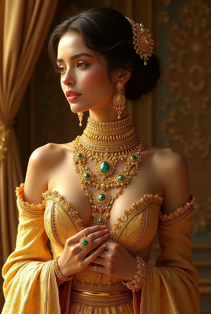Face mix of Anushka Shetty and Nayanthara, a masterpiece ultrarealistic ultradetailed portrait of a beautiful girl in incredible goledn armor. baroque renaissance. in forest. medium shot, intricate, elegant, highly detailed. trending on artstation, digital art, by stanley artgerm lau, wlop, rossdraws, james jean, andrei riabovitchev, marc simonetti, yoshitaka amano. background by james jean and gustav klimt, light by julie bell, 4 k, porcelain skin.