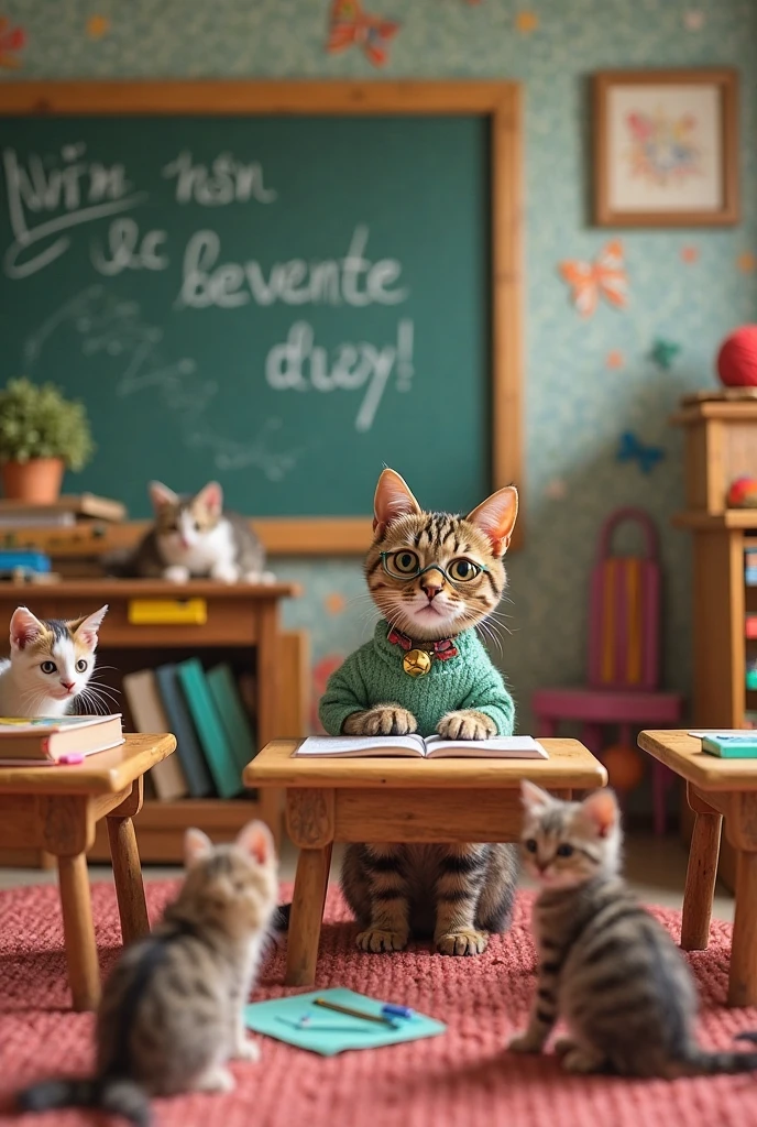 The kitten came to class and was laughed at by his classmates