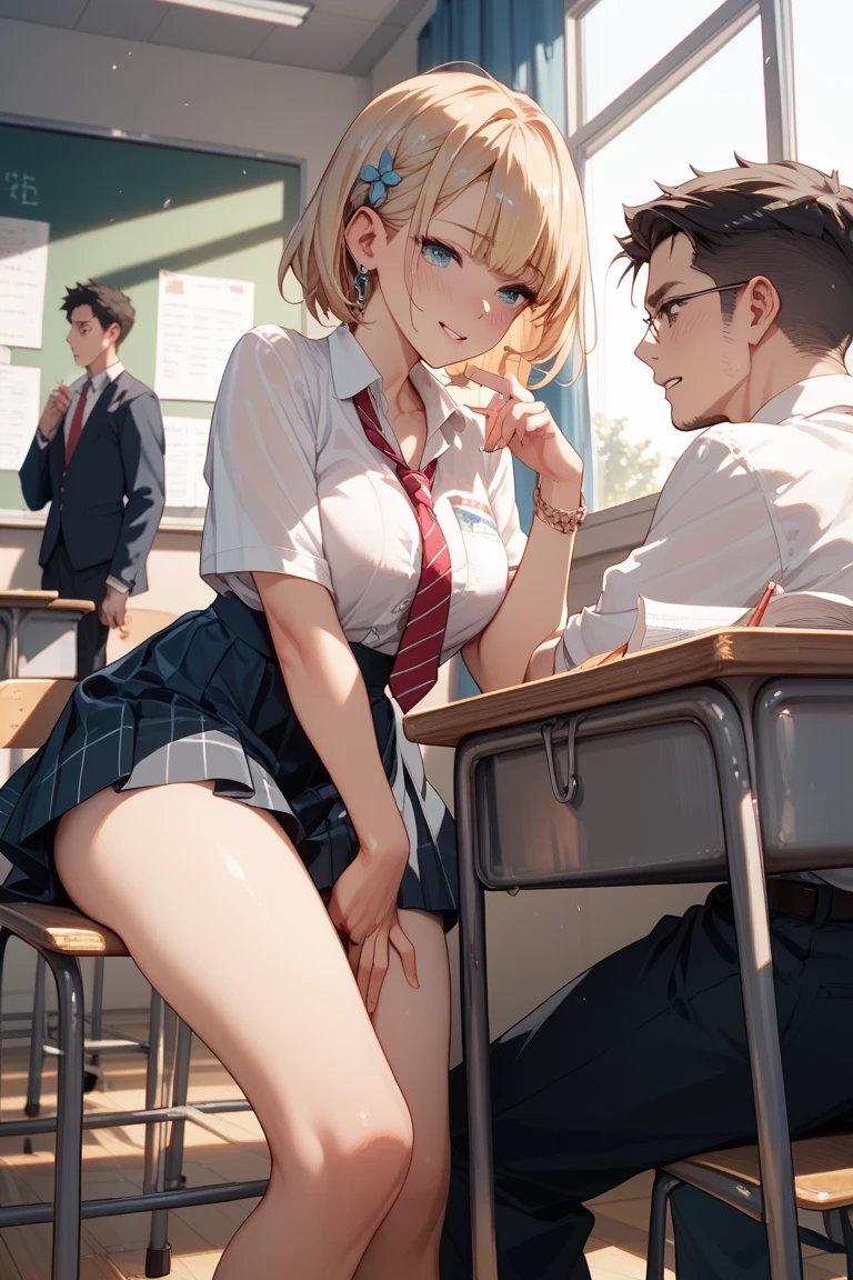 (1 man:1.8),The man is teacher,man is 50 year old,(man is smile:1.2),many is black shirt,(man show briefs:1.4),(the man is fullnude:1.2),2 girls,group,A good friend, office, sitting office chair, 15 year old, (Small breasts:1.3),(skinny:1.2),AKB48,nogizaka46,(navy blue blazer,white blouse,checked mini skirt,red ribbon,high school uniform:1.1),smile,beautiful girl,highest quality,High resolution,be familiar with,perfect anatomy,beautiful and fine eyes,(school:1.3),(classroom:1.5),(many student:2.0), Chair,Desk,laptop,(short ponytails:1.2),(black tights:1.2),(smile:1.2),(open legs:1.3),(cowboyshot:1.6),Young beauty spirit ,bsp,(full-face blush:1.5),(smile:1.2),anguish,(public indecency:1.0),(cry:1.2),(I'm on the phone:1.5),(front view:1.0),(Calling on smartphone:1.8),(hold a smartphone in hand:1.9),(handjob:1.5),(girl is fullnude:1.8),(show pussy:1.4),(skirt lift:1.4),