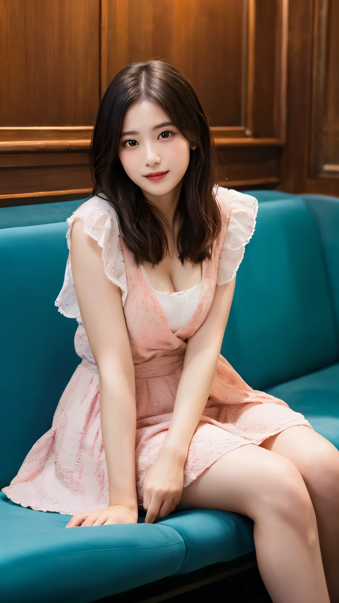 womanhood'uniform、 super mini shorts 、 Complex and Beautiful Eyes 、Woman、Womanly black hair、( Delicate Realistic Hair 、1Realistic Hair)、Bang、 natural color lip、smile、((white indoor ))、((1Woman:1.2))、 young and adorable Japanese faces, OFFICIAL ART, 個のvery detailedCG Unity 8k壁紙が表示されているスキンの多いドレス ,(masterpiece:1.0),( best quality:1.0), 超 High precision in selection ,4K, very detailed, Photo shoot, 8k, NFSDW , High precision in selection , Kodak Portrait 400 , film grain, Lens Flare Glow ,best quality,8k, NFSDW :1.2), portrait shooting,8k、 reveal 1 showviewer , (((front view))), ((facing))、body facing forward、Bold Cleavage、 tight chest、 Small Faces, best quality、Super beautiful images、 upper body