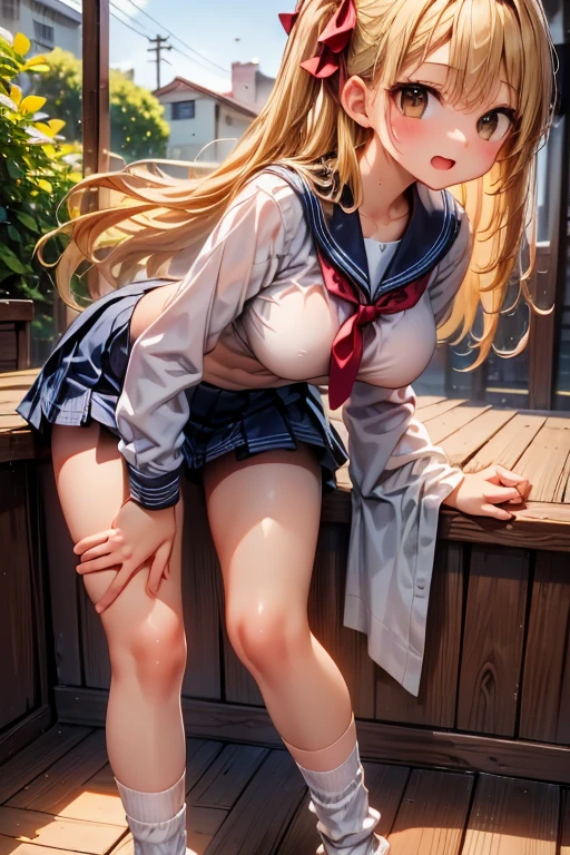 (((Uniform torn and nipples exposed)))、(((((Lie down and spread your legs)))))、Nipples protruding from the bra、((((feel shy))))、((a blond))、beautiful Girl、Large beautiful breasts、cleavage of the breast、A slender、オマンコ、(((((痴女)))))、(((Abandoned)))、((cum shots))、((covered in cum))、((facial cum shot))、((Inside the bustling city))、((smil))