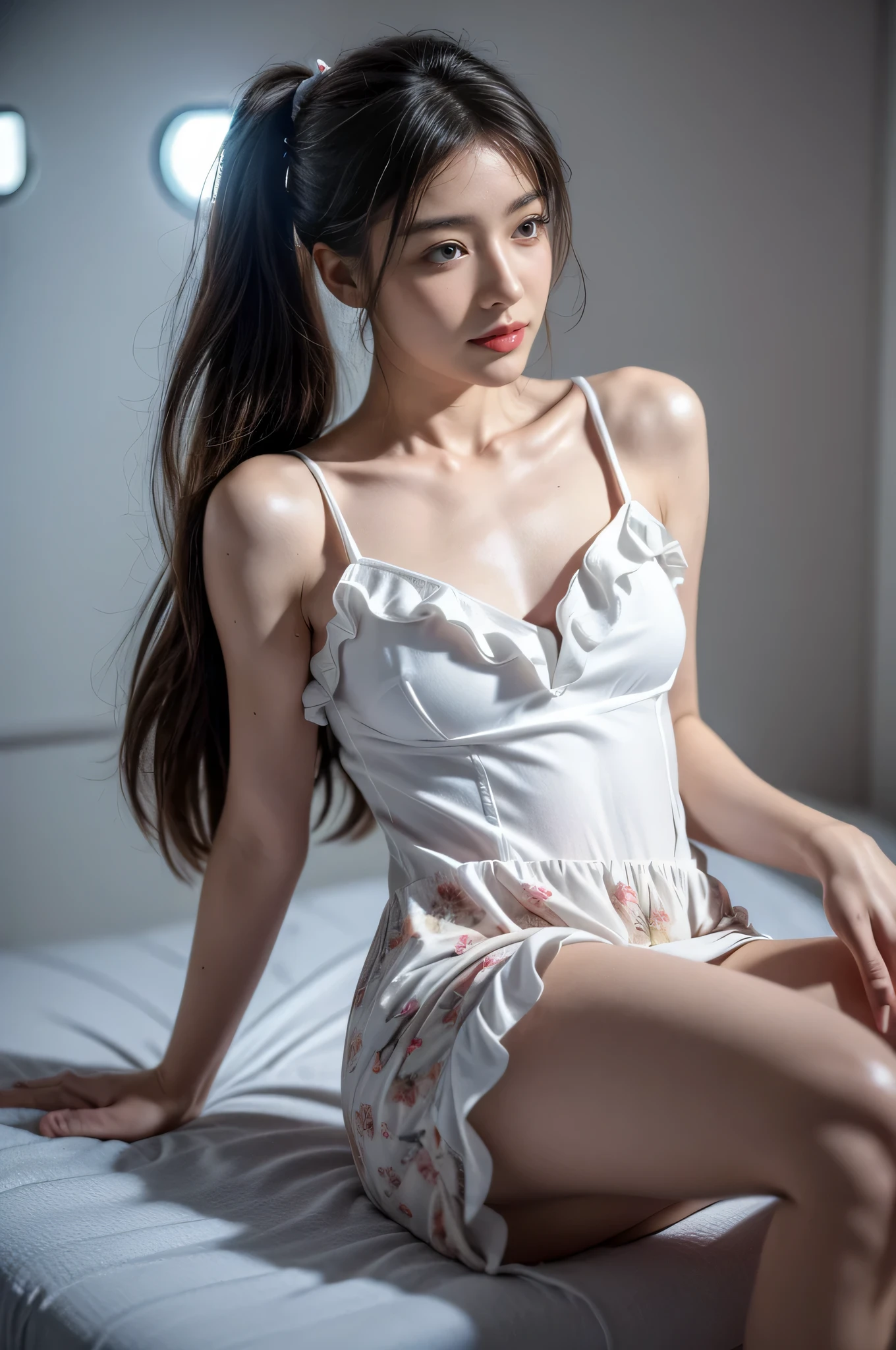 masterpiece、8K、32K、highest quality、(Detailed both eyes)、(cute japanese woman、bangs:1.3)、23 years old、1 girl、elegant、black hair、(photograph、GoPro:1.4)、(huge :1.2)、rain、(the way、outdoor:1.3)