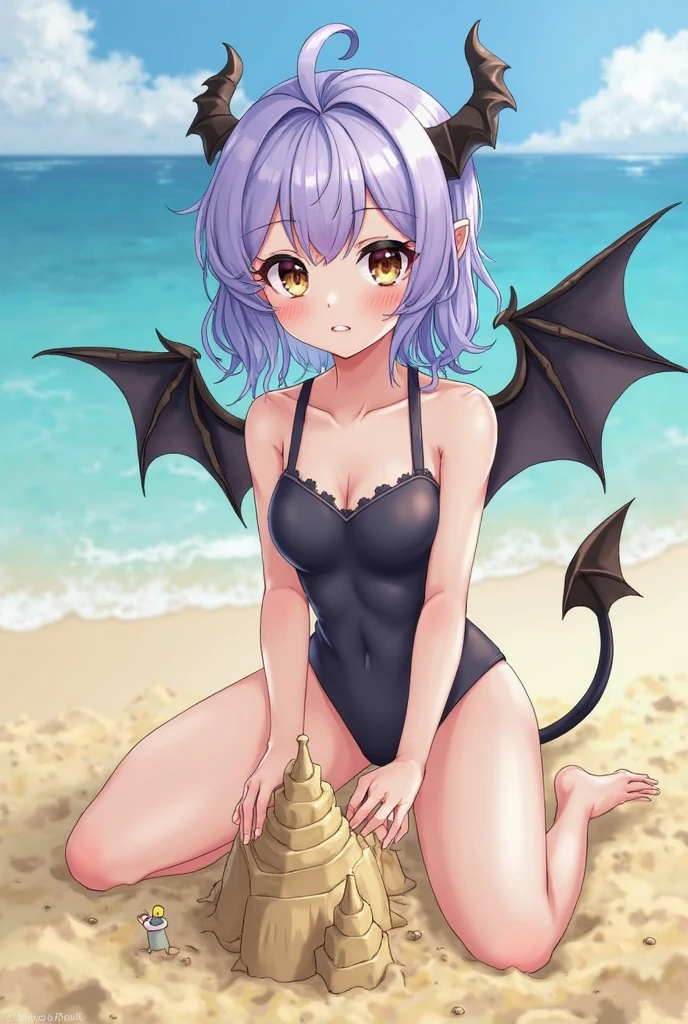 fairy girl on beach with baby black dragon