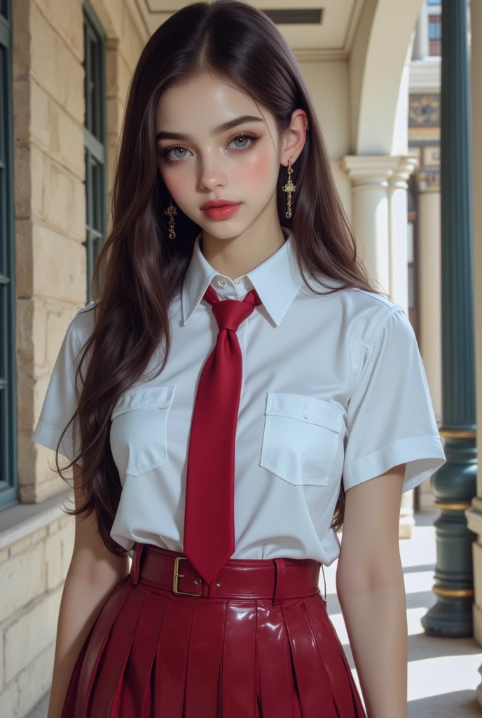 Soviet pioneer girl on Red Square in a white blouse without a skirt, Red Pioneer Tie, Summer, pubic hair