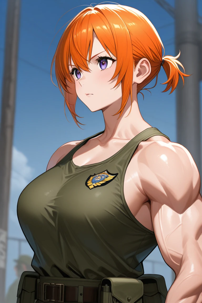 score_9, score_8_up, score_7_up, score_6_up, source_anime, BREAK by ikuchan kaoru, iku, clean color, flat color, 1girl, 2boys, dark skinned male, standing next to each other, hellsing, seras, anime character with orange hair and a black bra top, muscular girl, muscular!!, asuka suit under clothes!, female protagonist 👀 :8, strong and imposing, muscular!, commission for high res, highly detailed exquisite fanart, muscular!!!, feminine and muscular, detailed fanart, muscular characters, muscula, strong and muscular, symmetry!!