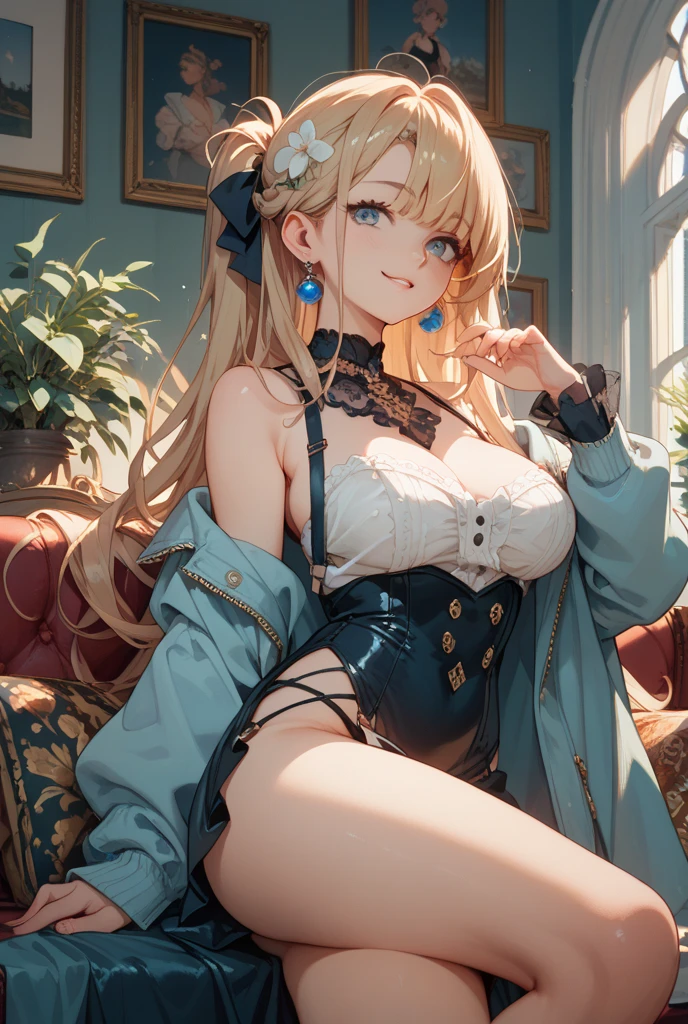 ​masterpiece, top-quality, 1girl in,Fluffy skirt、Raw feet、atlibrary、big breast beauty、I'm showing my pants、alice in the wonderland、a blond