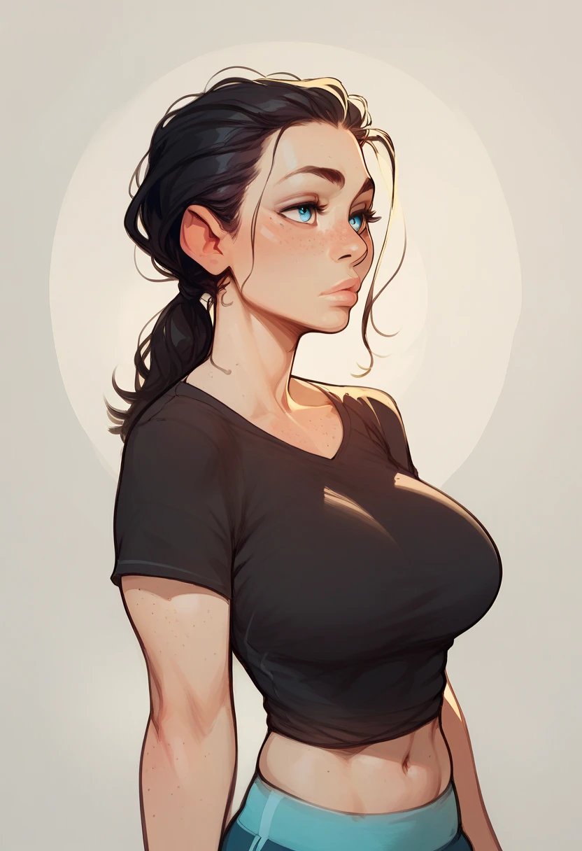(cartoon style:1.2), Drawings of ([Woman]),  (([topless, no top on,  LARGE exposed BREASTS, PERFECT, hard perky NIPPLES,]))) ,((simple grey background))
  loose Pants, perfect eyes, detailed face, black background, fun posing, flirty look, Centered, scale to fit the dimensions