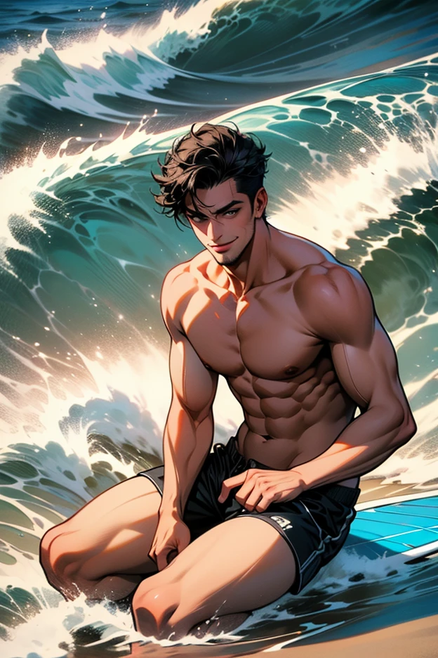 Hombre, muscular, salvavidas , en la playa 
