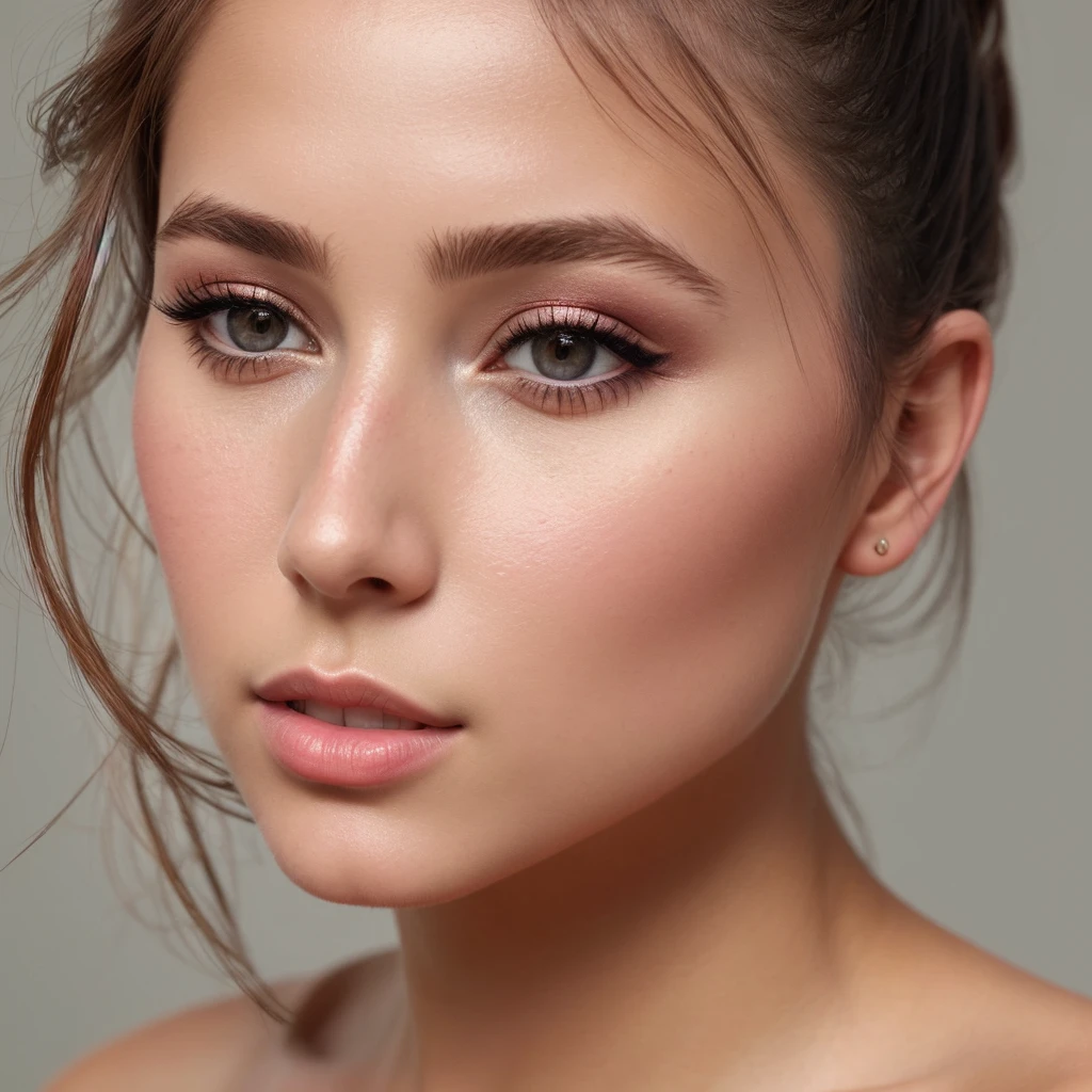 fashion model 25 years old, [[[[closeup]]]], [[[[chest]]]], [[[[neck]]]], [[[[shoulders]]]], perfect eyes, perfect iris, perfect lips, perfect teeth, perfect skin, soft front light, glow, HDR, (muted colors:1.2)