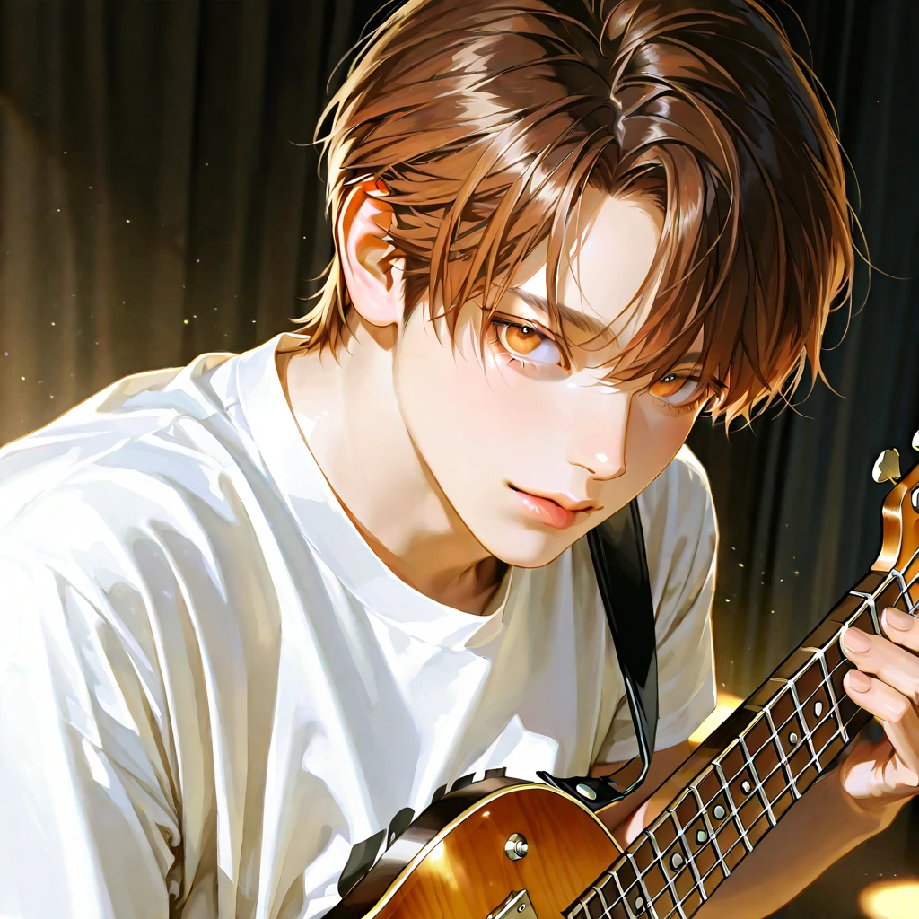 young filipino male singer singing in a studio, passionate, closed eyes, studio microphone, studio headphones