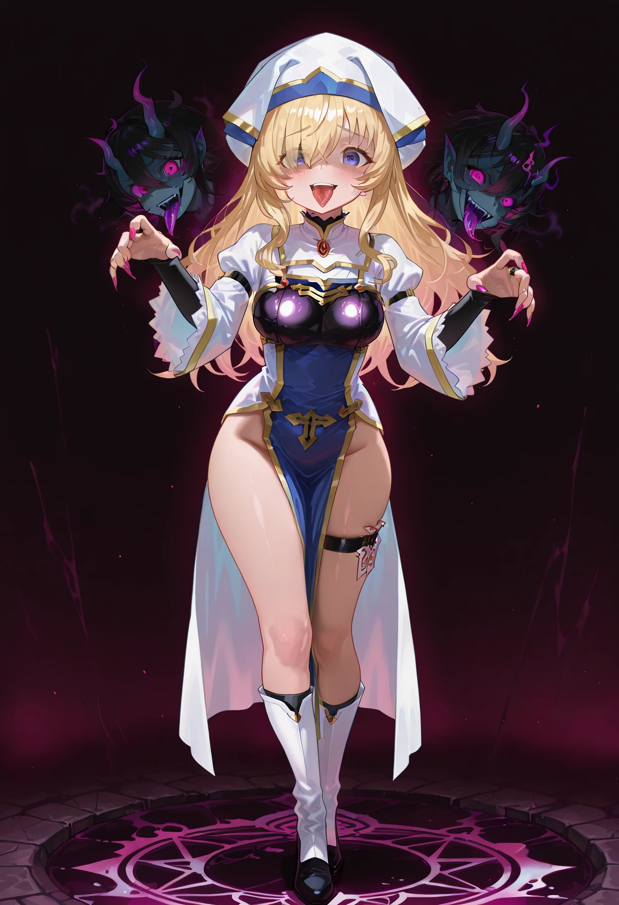 utena2_wz,short hair, blonde hair, ahoge, yellow eyes,+.+, hair between eyes, demon wings, demon horns, pasties, demon girl, star pasties, puffy sleeves, purple elbow gloves, navel, purple pants, bat wings, crop top, corset, white dress, indoors, room, (pov), (selfie), smile,  nervous, full-face blush, sweat, looking at viewer,, (highres:1.2),(ultra-detailed:1.2),[high dynamic range lighting],(masterpiece:1.3), (best quality),highly quality, intricate details,(extremely detailed CG unity 8k wallpaper:1.2),best shadow,(extremely detailed fine touch:1.2), (high resolution), (8K), (extremely detailed), (4k), (pixiv), perfect face, nice eyes and face, (super detailed), detailed face and eyes, textured skin, absurdres, highres