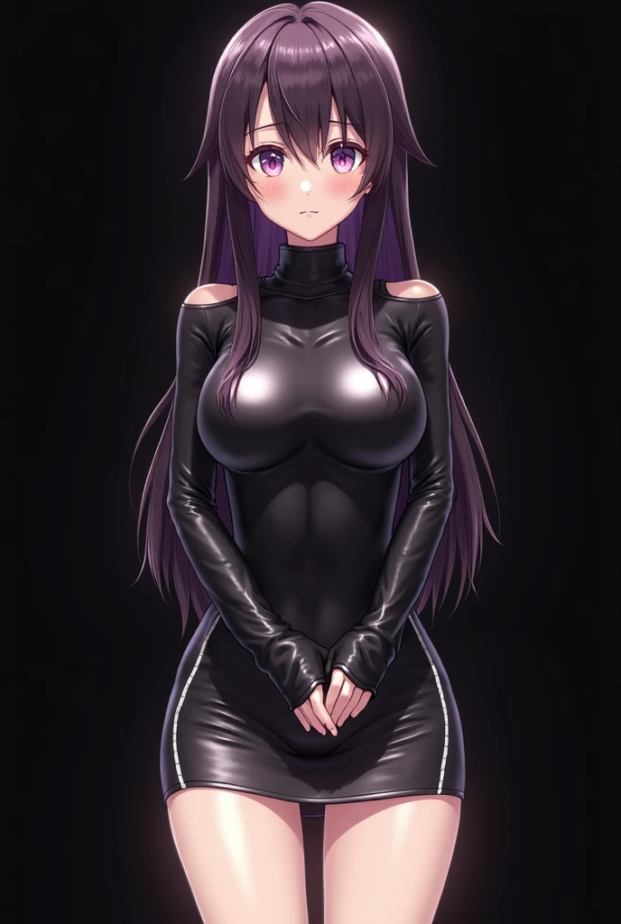 (absurd, 8K, 4K, masterpiece, hyper extreme detailed:1.2), alone, (1 person), front view portrait, best quality, alone, adult, cowboy shot, complete anatomy, 여자 1 person, perfect face, expressive eyes, perfect eyes, latex , standing up, standing against wall, standing, Kyoko Kirigiri, (give:1.1), hair behind the ear, long hair, (side give:1.1), light purple hair, hair ribbon, ribbon, (purple eyes:1.1), dynamic pose, look forward, looking at viewer, stoic, indifferent, The best anatomy, (whole body), wrapped around face, standing, aakyoko, long hair, purple hair, side give, blunt bangs, hair ribbon, black ribbon, Danganronpa \(series\), annoyed, (((I see pussy))), (((Nipples are exposed and clearly visible))), ((latex 미니스커트)),NSFW, Pussy exposure , large erect nipples, ((spread your legs wide apart)), (big eyes), (((bright eyes))),