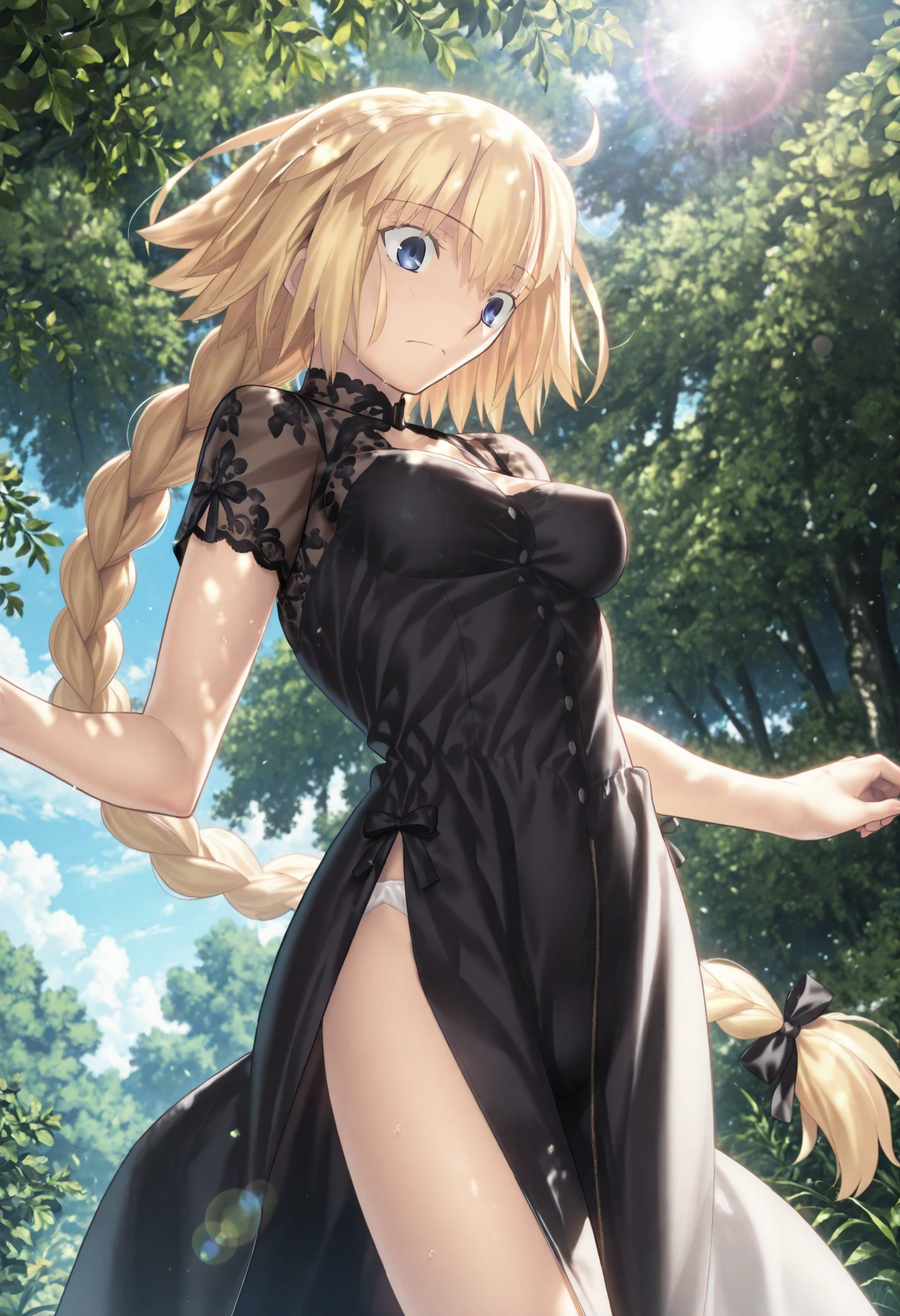 (masterpiece, 最high quality, high quality, become familiar with, ultra become familiar with, hyper become familiar with, insanely become familiar with,nffsw:1.5), view audience,2人のgirl,exquisite, , girl, Happy, Happy, smile, Front view, white skin, beautiful breasts:1.3, beautiful butt, anime, from before, sunrise, (flower garden, forest:1.3), goblin,, long hair, blonde, blue eyes, , toned body, dress, hair ribbon, earrings, necklace, cute face, 10 years old, european, in the morning, fantasy, mysterious atmosphere, cowboy shot, cowboy shot,