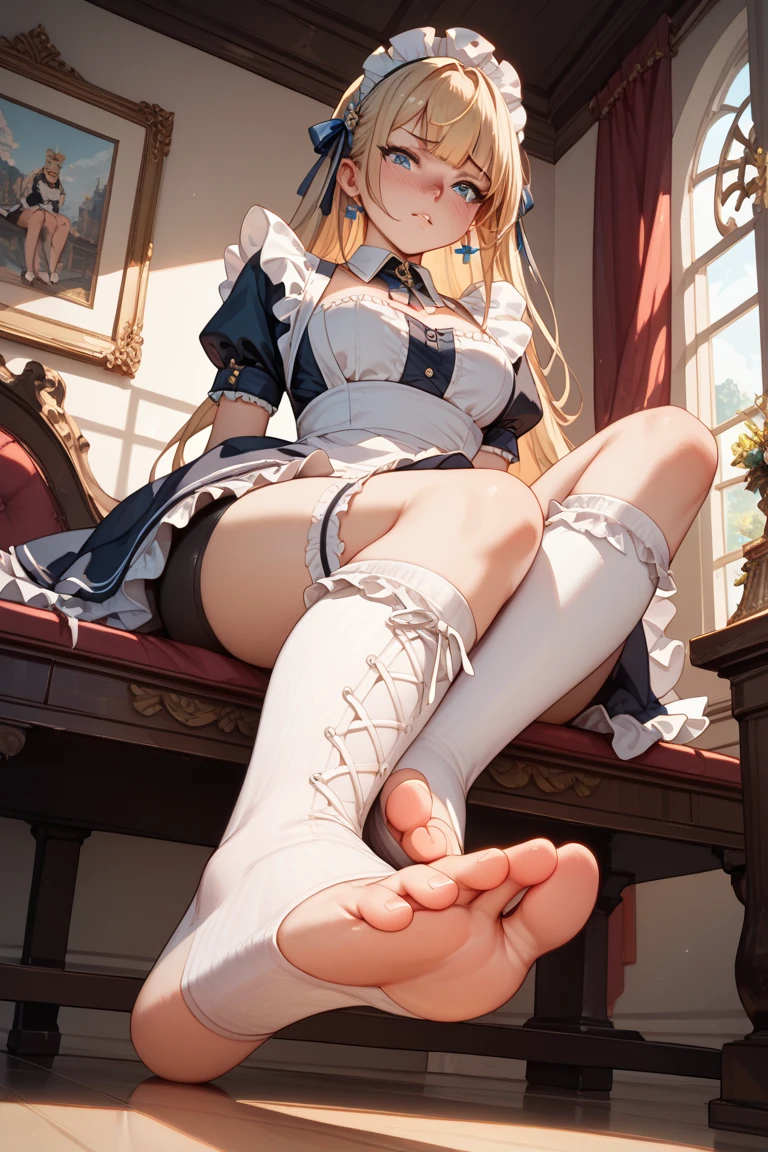 piperBS, 1girl, blonde hair, hair bun, blue dress, puffy sleeves, short sleeves, pink gloves, fingerless gloves, pink belt, shoes, blue footwear, cute and blushing 18 years old anime girl, look away because she is embarrassed and blushes, bright blue eyes, detailed face, detailed members, detailed arms, detailed hands, Girl lying, tied by ropes, shackled, can no longer move, tied tightly, very hard tied up with lots of ropes, hampered by so many ropes that she can no longer move, bound hands and feet, ropes tie his whole body, tied extremely tightly and forcefully to her bed by a lot of ropes, its limbs are strongly tied together by ropes, his torso is tied up with thick cords, her chest is so tied up with ropes that it sticks out, her legs are tied tightly with thick ropes, his hands are tied behind his back with ropes, she can no longer move her feet, her hands which are tied by thick ropes, she desperately tries to free herself, likes to be tied tight with big ropes, likes to be immobilized by big ropes, lying down, his hands and feet are strongly tied to the railing of his bed, his legs are pressed together and tied with ropes, its limbs are held vigorously by imposing ropes, her hands are tied securely behind her back by ropes, her chest is compressed by strong ropes, she is pressed against her bed and restrained by large ropes, (shibari, arms behind the back:1.4), (hands on the back), (masterpiece, best quality) 1.5, 1girl, solo, (sexy, beautiful woman, perfect face, perfect eyes, perfect hands), samus aran, (hands on the back), Spread the legs, s&#39; ((lie in bed by big ropes)), ((close up of the girl)), ((((lie in bed)))), ((((arms tied behind the back, Legs Tied,La fille est allongée sur le ventre, La fille est allongée sur le sol:1.5)))), ((((girl seen from behind:1.4)))), ((((girl lying down on her stomach:1.4)))), ((((Outstretched arms:1.5)))), ((((Detailed hands:1.5))))