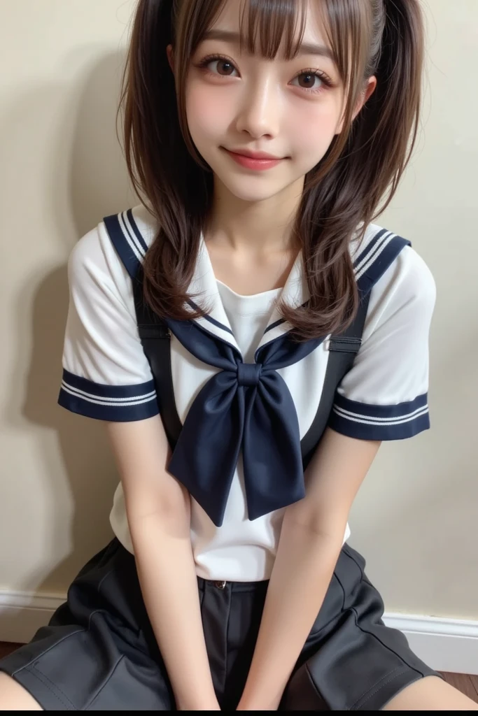 (masterpiece, Official Art), One Girl, Black Hair, blue eyes, hair ornaments, Hair Clip, (school uniform), (See-through shirt), (tie), (skirt), (Wet), (Upper Body), (close), ((Exposing her huge breasts)),very good、sunlight,classroom、 View Audience, Grin, Charm, blush, Charm服, (close), (Place your hands behind your head), (whole body), Short Bob,nsfw