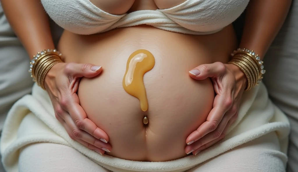 create a high resolution image of a pregnant woman lying in a brazier full of water, her face is in pain