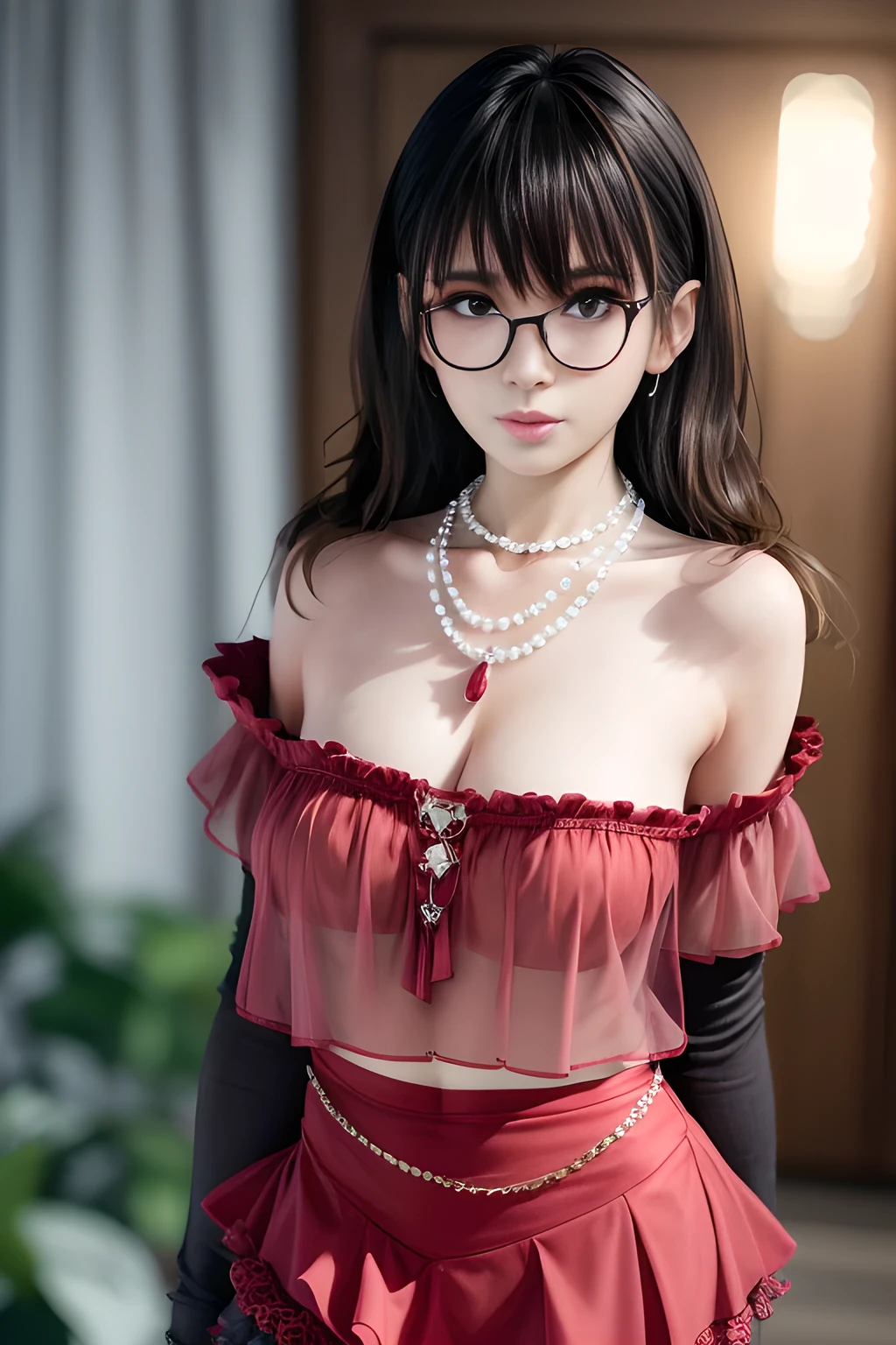 Fine、(The best illustrations)、8k UHD resolution、intricate-detail、top-quality、realisitic、ultra-detailliert、The best lighting、Best Shadows、Soft lighting、Ulutra HD、Ultra-realistic、Tindall Effect、Photorealsitic、(High Detail Skins:1.2)、 (Intricate details, makeup, pureerosface_v1:0.5), (Detailed beautiful delicate face, Detailed beautiful delicate eyes, A perfectly proportioned face, High detailed skin, Detailed skin, best ratio four finger and one thumb, arms below breasts, Tattoo with a red glow under the stomach、Awesome awesome, wide hips, smooth midriff, skiny and thin, __Fashion__, __hair__:1.25)、Digital SLR、 absurderes、1 beautiful devil woman from hell, surreal female portraits by David Hockney and Alphonse Mucha, Portrait of a seductive woman、Fantasy Art, Chinese Doll、Chinese actress、Dungeon、The dragon、Devil's Palace、Devil's Torture Chamber、natta、Dark style 、In the Dark、(Detailed spooky backgrounds:0.8), magia、 女の子1人、Evil Nun、Dark Necromancer、Succubus、Devil's Daughter、Umi Shinonome、Bat Wings，(((Demon Horns)))、 ((((Huge glasses, Otaku Glasses, thick glasses, Round glasses)))),(((Colossal tits)))、(Devil's Tail)、(red eyes glowing:1.6)、red eyes make up very sharp and detailed, The eyes are very well made up, ((Red Eye:1.0)),intricate tattoos, demonic intricate tattoos, thigh tattoos, body tattoos, ​masterpiece、The most beautiful face、a baby face、Charming smile、plump beautiful red lips、Muscular seductive body、The enchanting body of the devil、devil style、Seductive Black Magic Costume、(((A shiny red snake is wrapped around her body)))、The long-haired、Braids、Black hair、Ponytail distortion、, Ponytail with a bow tied at the back of the hair, Beautiful expression、Body Up、Large breasts emphasis、Bust,  Super tight breasts, Breast augmentation surgery, The breasts are very big and round and round,Toned waist、Wide buttocks、 lowkey, cowboy lens, (red phoenix dress: 1.0),  devil crown,  Red sparkling gemstone necklace、Jewelry Gwise,  wearing black mesh socks,wearing a thin red and