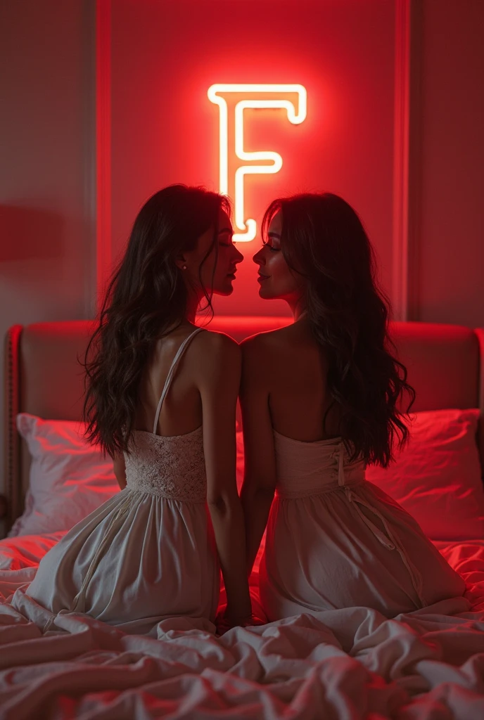 Two different and sensual masseuses from Rio de Janeiro taking photos together like models in a massage clinic, with red lights