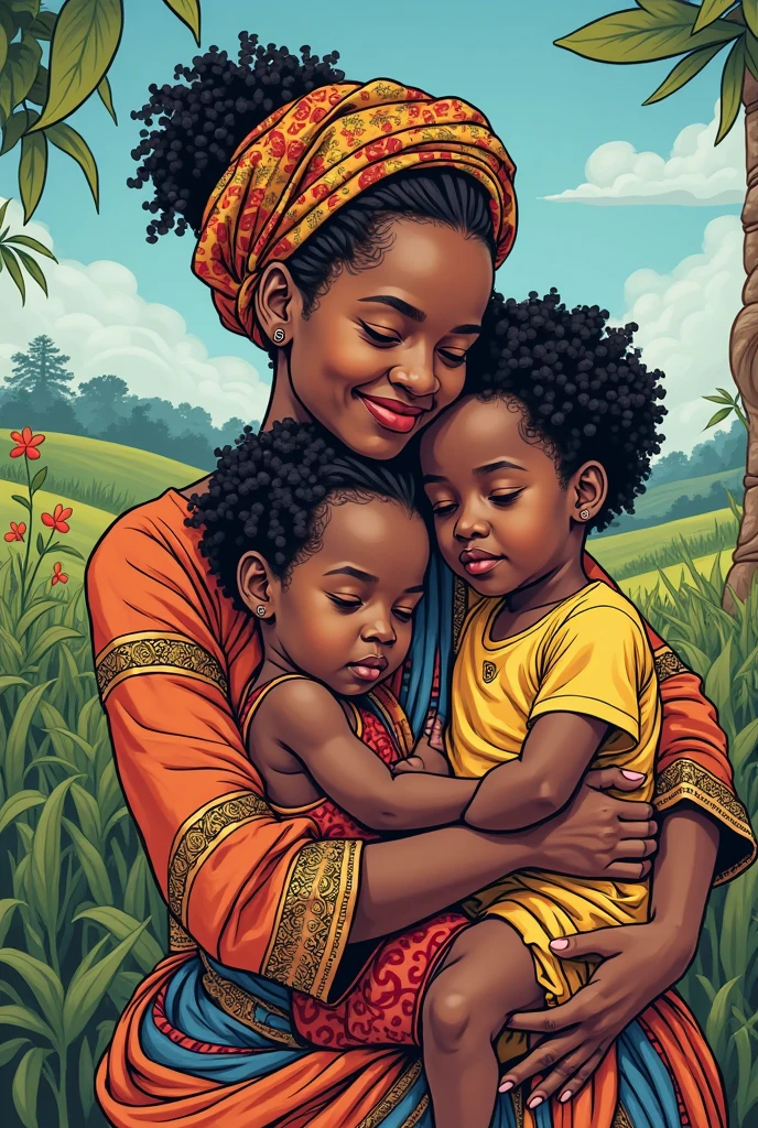 Postcard on an International Mother's Day, beautiful colours, nice picture of a Mother and her ???, flowers in background.she wearing a beautiful white dress with a strip of Ethiopian flag.her skin is less darker, she and her child having black woolen necklace and a cross on it