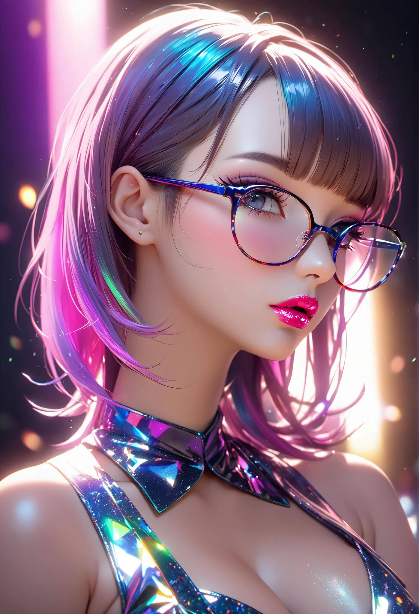 1girl, nude body, cute japanese girl, big eyes, sexy face, seductive smile, solo, stylist long hair, bangs, see through, hot erotic nude, sexy , navel, neon aqua eyes, double eyelids, pink perfect areolae, wear gamer headset, cat ears headset, sexy gamer girl, collar, collarbone, red sensual lips, off shoulder hair, natural small breast, flat chest, small breasts, show her crotch, erotic, nsfw, glasses, blush, seductive smile, cute face, looking at viewer, sexy pose, bright green flat background, dark black hair, simple background, sexy pose, lips, closed mouth, ribbon, hair ribbon, stellar earings, bangs, upper body, parted bangs, red ribbon