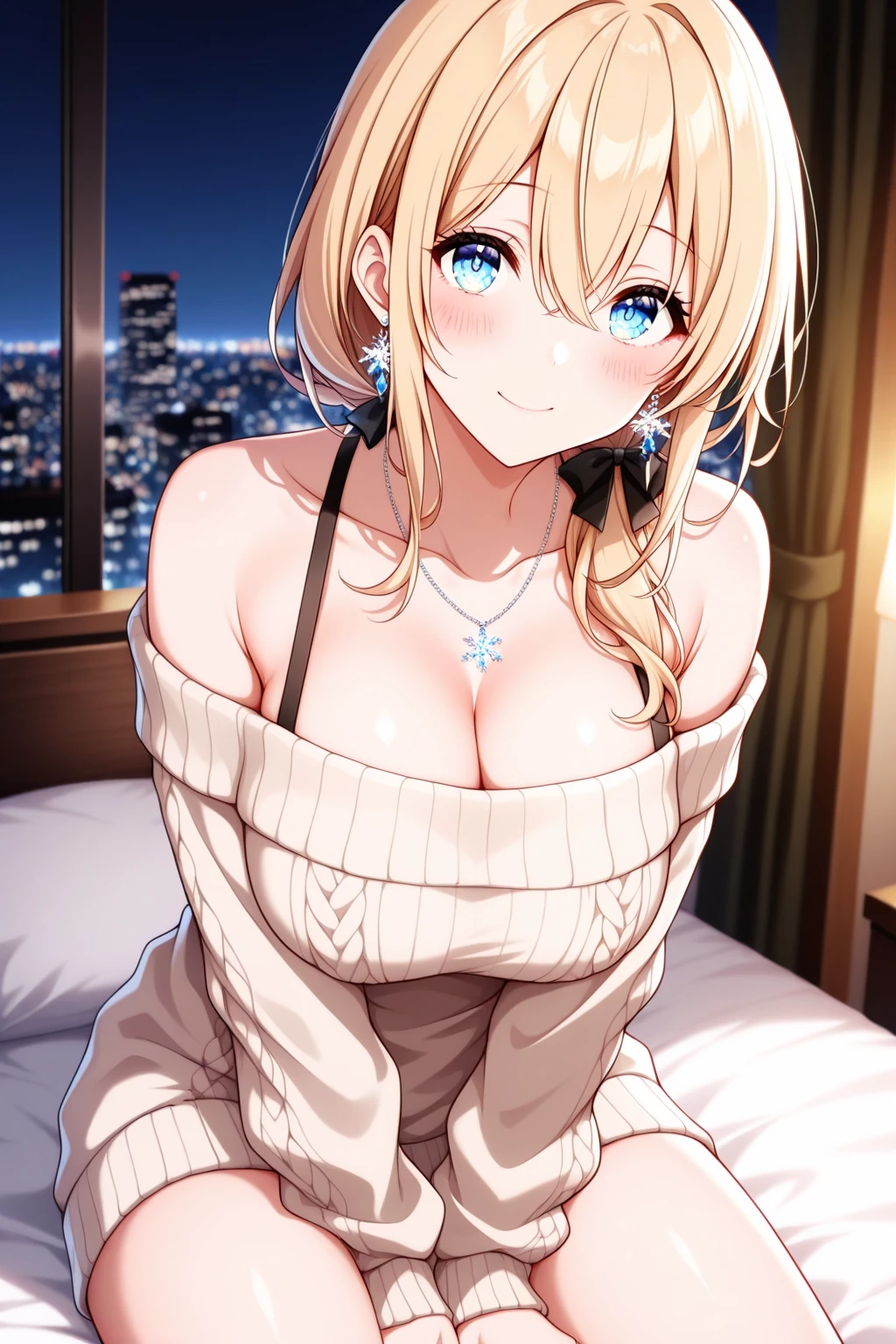 ((best quality)), ((masterpiece)), (detailed), 1girl, off-shoulder sweater,