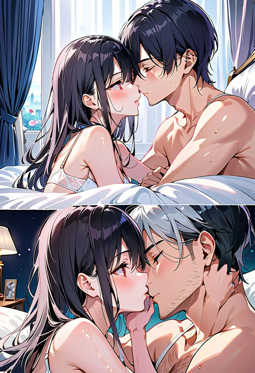 Big tits beauty、Sleeping、naked、A man is sucking a woman's big tits、Breast milk gushing from the nipple、Sperm overflowing from the vagina