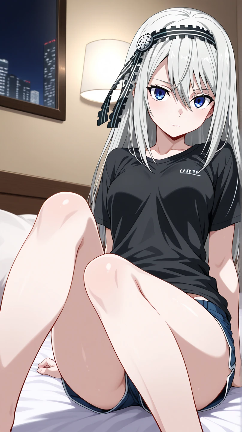 one girl,white hair, long hair,unde,on the bed, brown eyes,sleeping,full body,medium breasts,oohira sunset, sex,extremely detailed face,vaginal, pov, squatting, looking at viewer