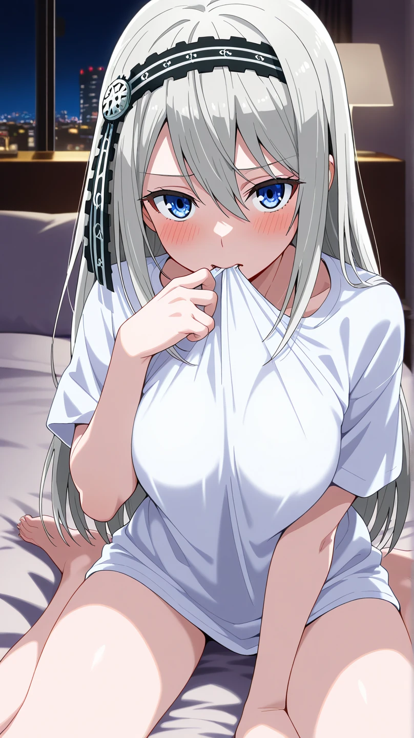 ((highest quality)), ((masterpiece)), (be familiar with), (An illustration), perfect face, Yosaki Kanade, gray hair, on the bed, Sweat, love juice, provocative eyes, soaking wet, nsfw,  cum, excessive cum, creampie, clothed sex, vaginal ,1boy, woman on top