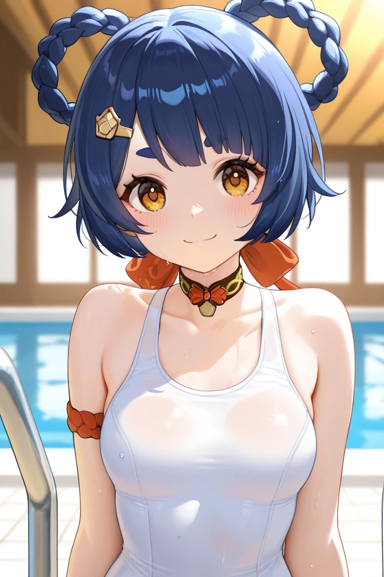 (((masterpiece))),(((High resolution)))、(((perfect face)))、(((Korean beauty)))、25 years old、(((beautiful face)))、(((tube top))), big tits、((top quality eyes)), detailed texture, ((high resolution face)), erotic smile, at the pool, short hair, plump
