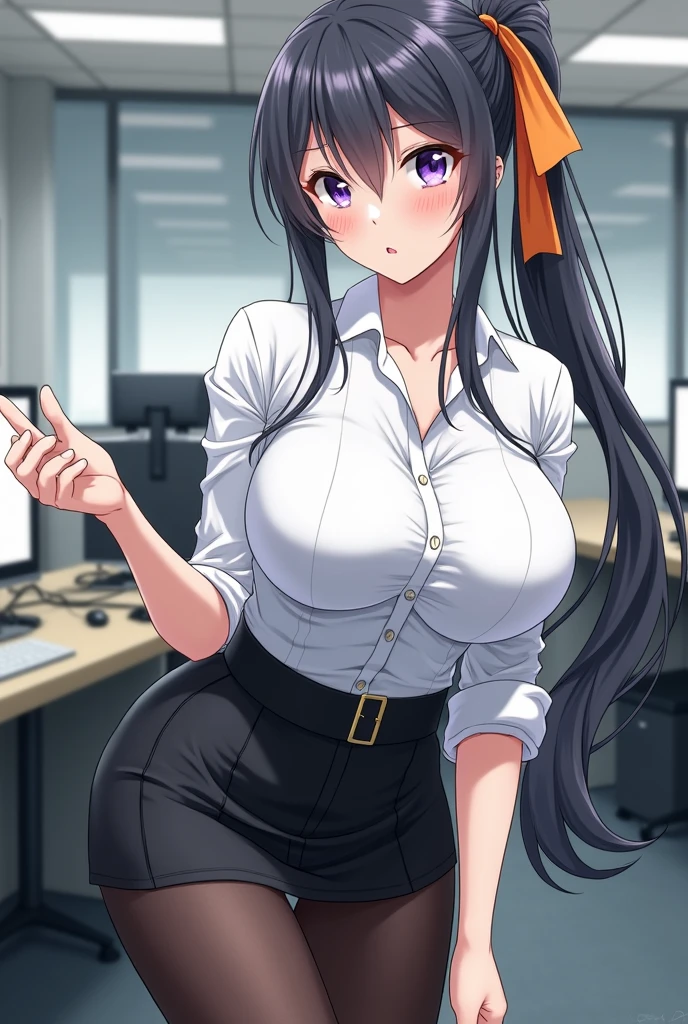 Company office, office worker, big breasted cheerleader, cheering.