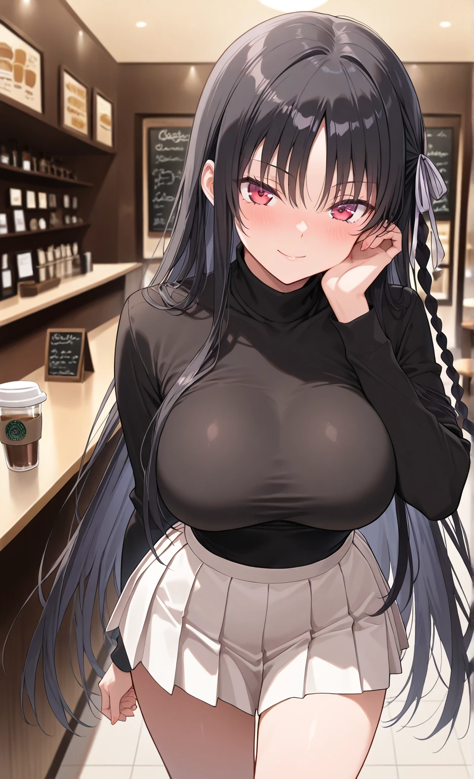 masterpiece,Highest quality,Super quality,maid Cafe,Serve customers completely naked,Nipples,pubic hair,Dark hair color