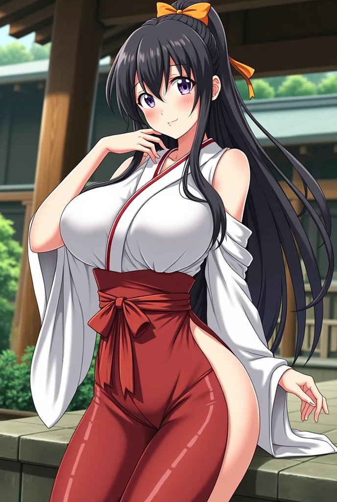 masterpiece, high resolution, best quality, rendered art, beautiful art, well formed fingers and hands, 1 woman, solo, Haruhi Suzumiya, hair ribbon, adult, grown up, 31 years old, large and round breasted, cleavage, full body, wearing a Iroha Samurai Spirits cosplay, Iroha_Samurai_Spirits_cosplay, maid hat, choker, fingerless gloves, black tights, sexy and skimpy kimono, pelvic curtain, white maid uniform, doing exercise, warming up, working out, sexy and captivating training, smiling joyfully and happily , looking at the viewer, panties peek, sweating , bouncing breasts, t back thong, training montage session, beach environment