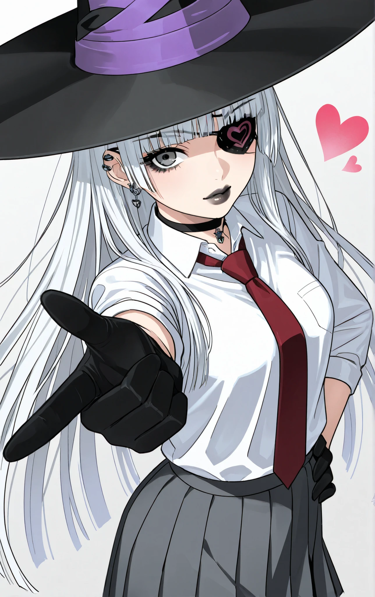 Flat style，Japanese anime style，(((1 beautiful girl，Silver long hair，White flower eye mask on eyes，Black pleated skirt suit)))，Katana in hand，Elegant dynamic pose，Dynamic Blur，Red Moon，Dark purple tones，Mysterious and elegant atmosphere，(((Purple fluorescent python snake skeleton background)))