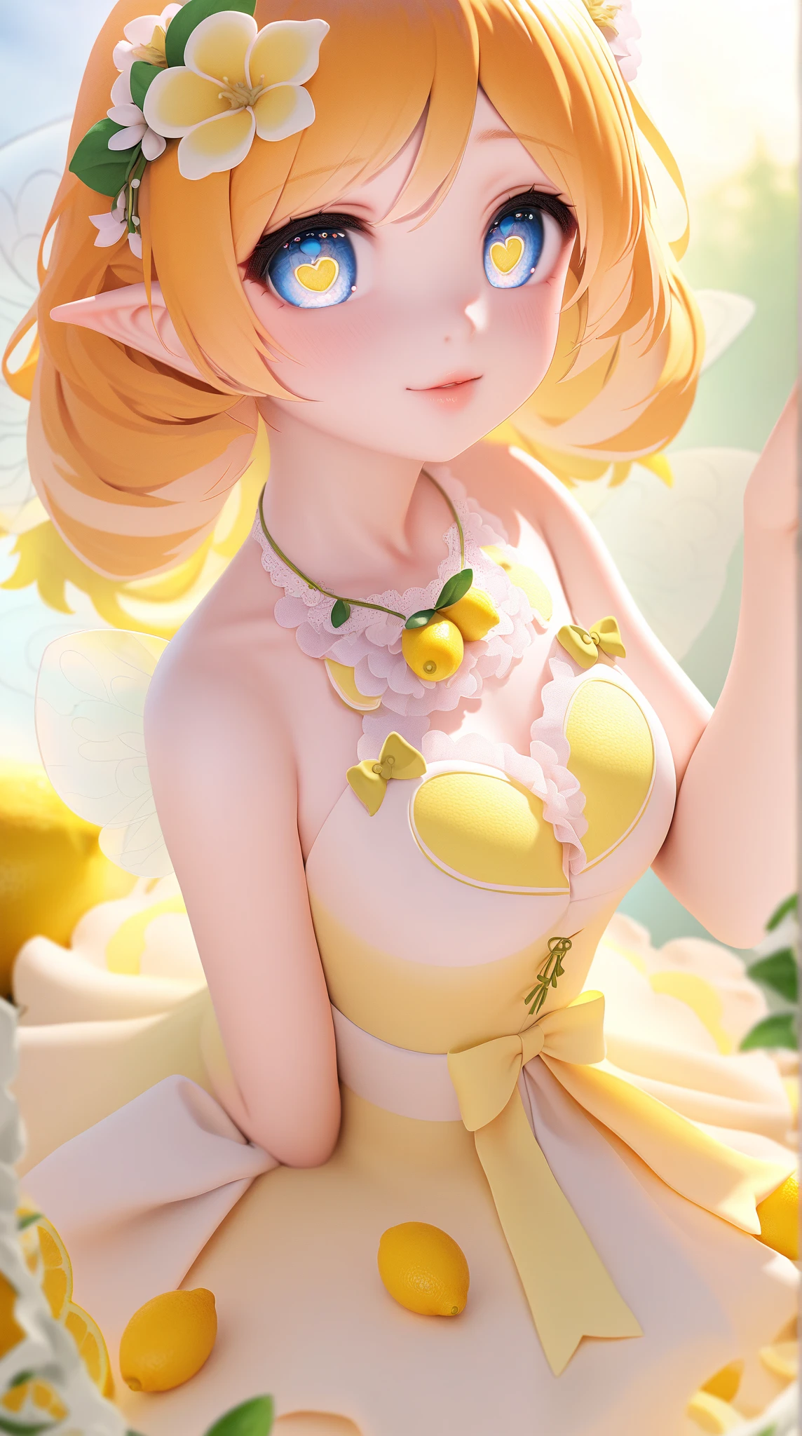 1woman, light blonde hair, woman, grown woman, short hair, curly hair, old fashioned, brown eyes, kind, soft, flowers, white dress, black headband white flowers, pale skin, calm, happy, smile