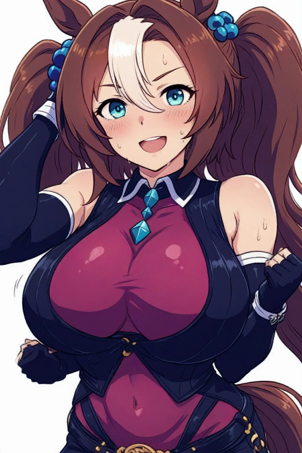 by buta99, by chelodoy, by spikedmauler, by cervina7, solo, female, standing, looking at viewer, ((hair, snout)), smiling, lips, eyelashes, eyeliner, big breasts, cleavage, canine, , light brown fur, chocolate labrador, domestic dog, pink eyes, sexy, light brown hair, long curly brown hair, skinny, small waist, super skinny,huge thighs, huge ass, tits, kawaii stars, kawaii sparkles, kawaii, emote, showing emotion, straight on, pink background, massive , big hips, pink outfit, kawai, pink