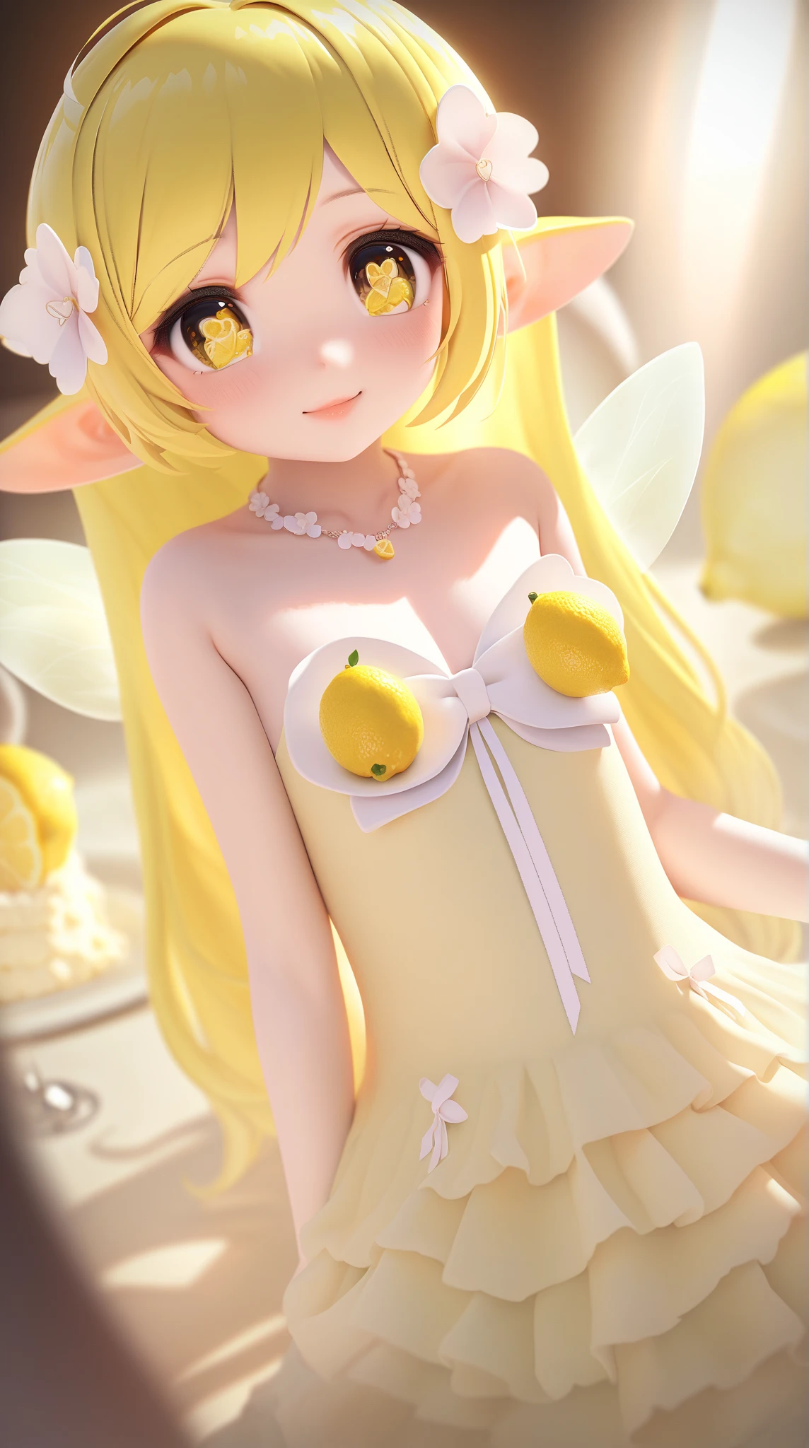 Best Quality, Masterpiece, 8k, RAW, Cute yellow Silk Cat Ear Girl, (Ghost-Girl:1.4), yellow long hair, cute yellow Lingerie, dim light, eerie Atmosphere, (full-body Portrait), Woods, (Fog:1.2), Highly detailed Eyes, (Glowing Eyes:1.4)