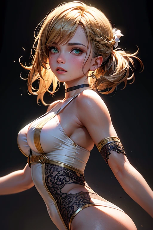 streaked hair, bangs, side ponytail, hair intakes, floating hair, hair bow, jewelry, antlers, bead necklace, star hair ornament, eye reflection, heart-shaped pupils, aqua eyes, glowing eyes, gradient_eyes, longeyelashes, orange eyes, deer ears, light blush, nose blush, rococo style, Futurism, anime, Abstractionism, motion blur, cinematic lighting, ray tracing, 135mm, UHD, high details, highres, best quality
