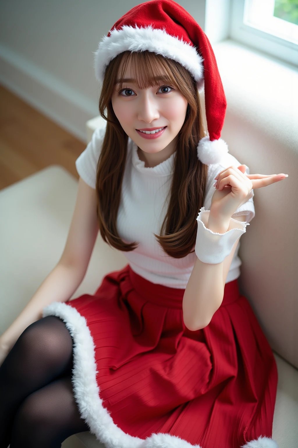 Cute lace queen 18 years old wearing a golden miniskirt、The background is a snowman