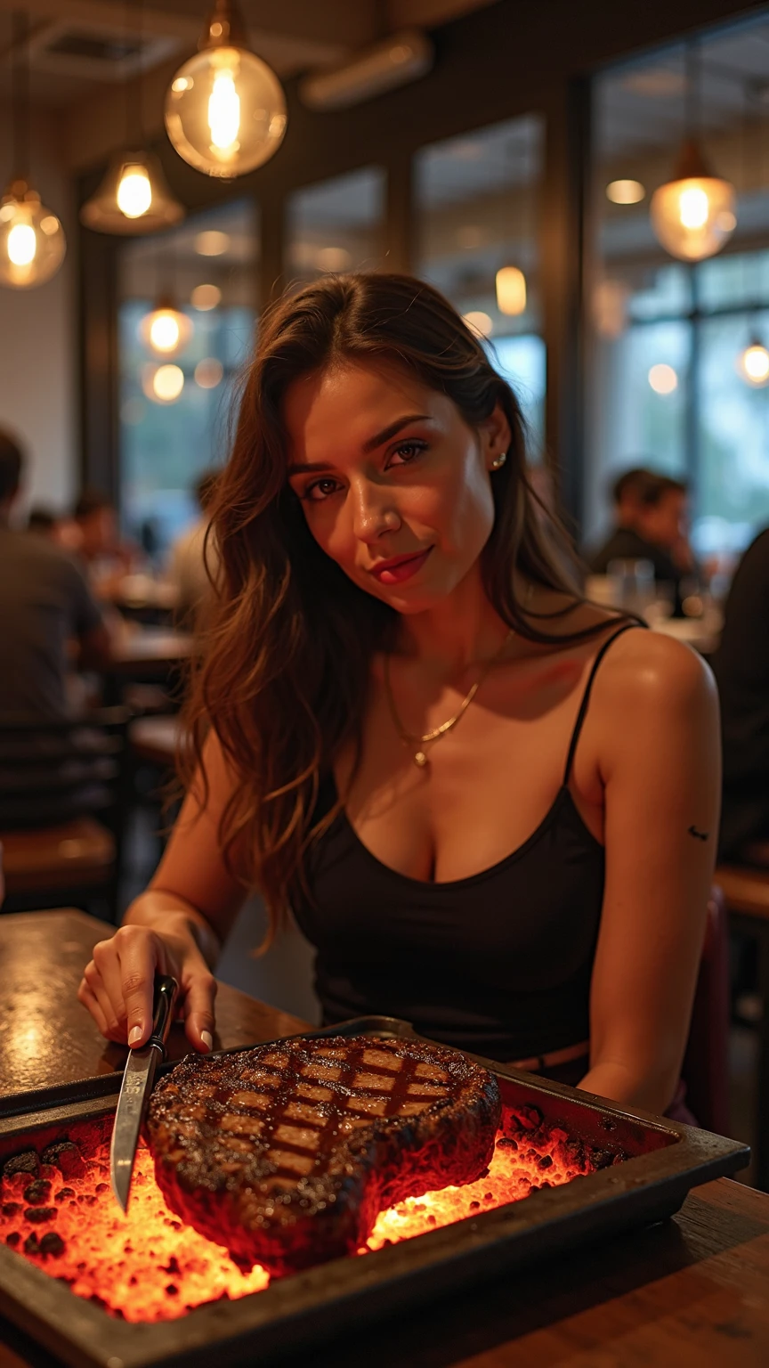 The image shows a beautiful 40-year-old woman with tanned white skin and brown hair, sitting at a table with a cup of coffee and a cell phone, sitting in a cafe, 45-year-old woman, drinking coffee, woman drinking coffee, drinking a coffee, sitting at a table, breakfast in Olímpia São Paulo, sitting alone in a cafe, in a coffee shop, sitting at a mocha-colored table, 35-year-old Brazilian mother. She is wearing a red tank top.

She is about 40 years old, 165 cm tall and weighs 56 kg. Woman with tanned white skin and dark brown hair. Slim body, thin waist. Highly realistic skin, very elaborate and perfect face. She has a perfect mouth, a perfect face. Slim body, thin waist. Highly realistic, hyperrealism, highly elaborate skin, perfect face. Sharp photo, high resolution, high quality, masterpiece, 16K photo, high contrast, ((Masterpiece, best quality)), full body view, detailed skin, highly detailed, cinematic lighting, ultra realistic, dark brown hair, medium hair, portrait, full body view, contrast, close-up, cinematic light, ultra high resolution, RAW.

Highly realistic, hyperrealism, highly crafted skin, sharp photo, high resolution, high quality, masterpiece, 16K photo, high contrast, masterpiece, nude, naked, NSFW.