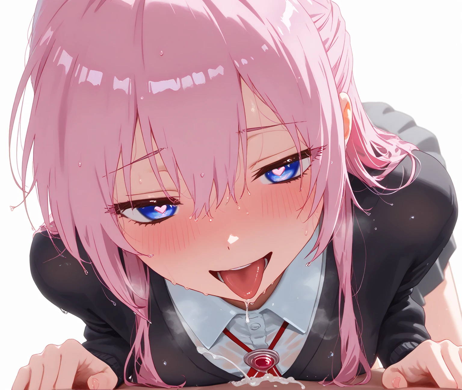 1girl in,Solo,Portrait,
Remi, Twin-tailed, Red hair, Red Eyes, School uniform,
(Half-closed eyes:1.4),,(blush:0.6),
Looking at Viewer,From  above,(Face down:1.3),
vein ,Large ,
(oral, licking, licking , Tongue out,licking my :1.3)