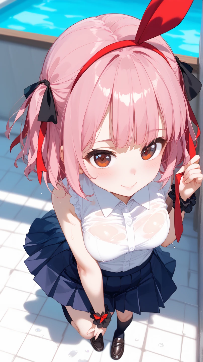Handing the viewer a love letter with a little blush on her cheeks