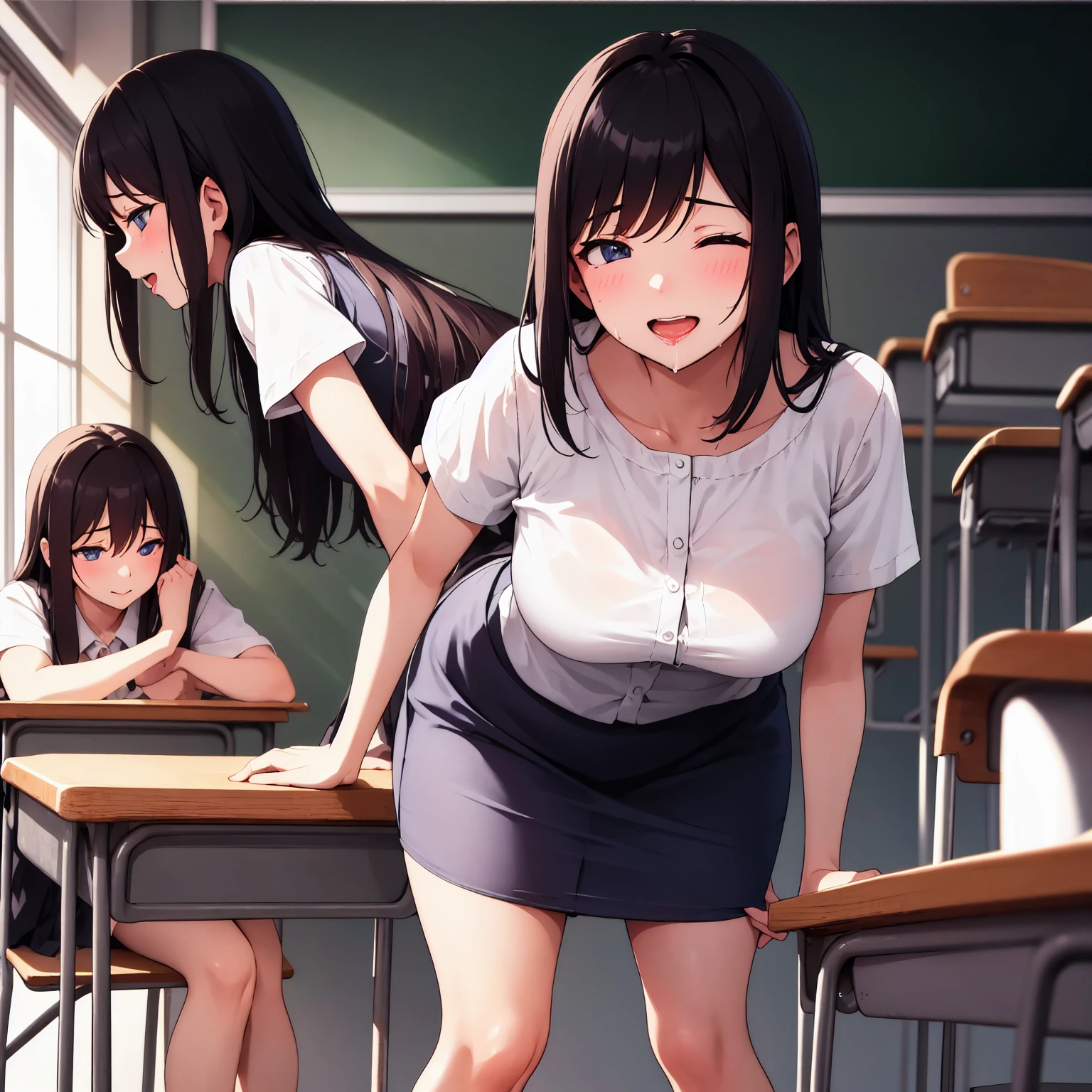 36-year-old female teacher、underwear、crowd、You are peeing on your own、Frightened look、During class、Crouch down