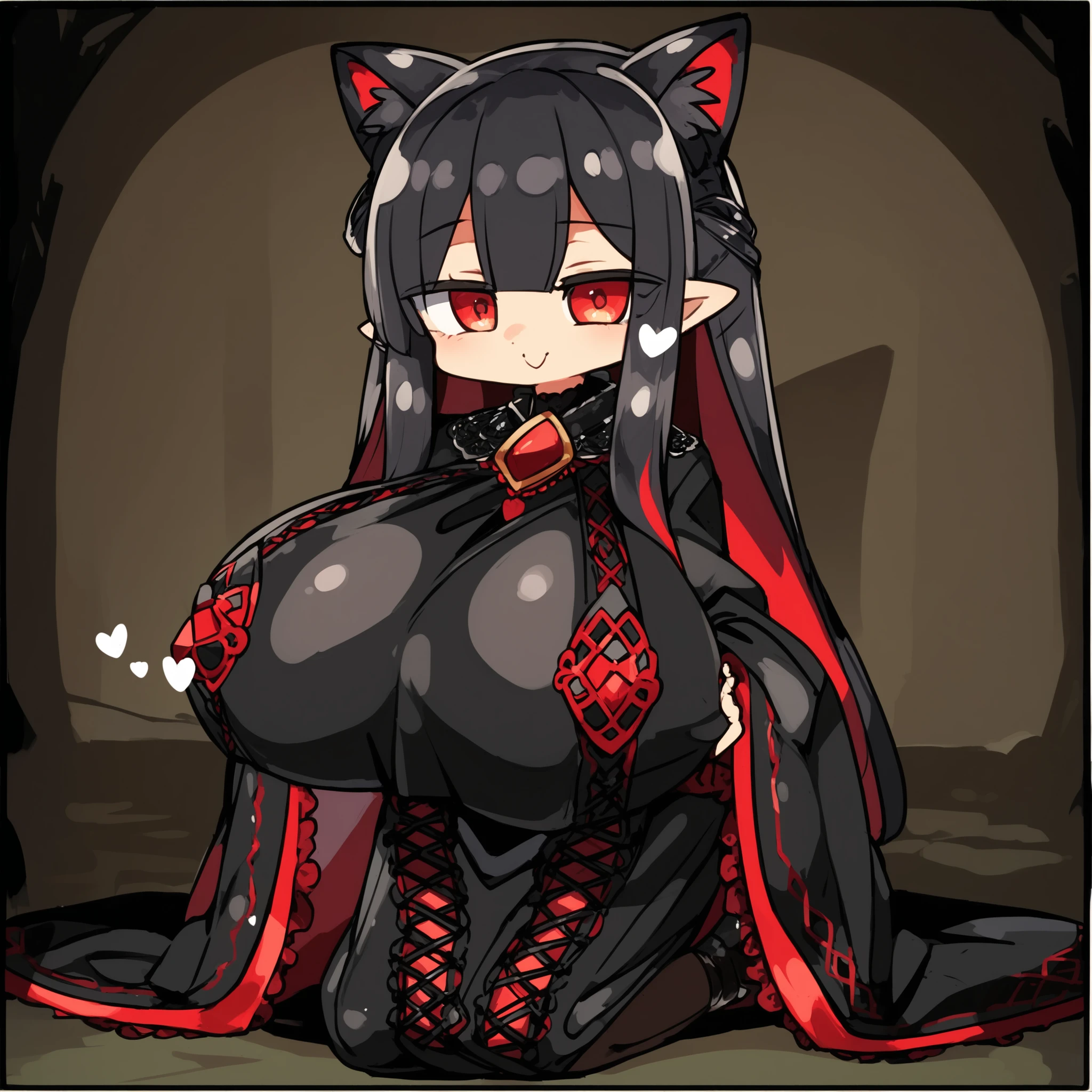 (((highest quality,High resolution,In 8K,super masterpiece,highest quality))),(Black long-haired:1.3),(red eyes:1.2),(wolf ears:1.4),(Black cheongsam:1.3),small breasts,Futanari