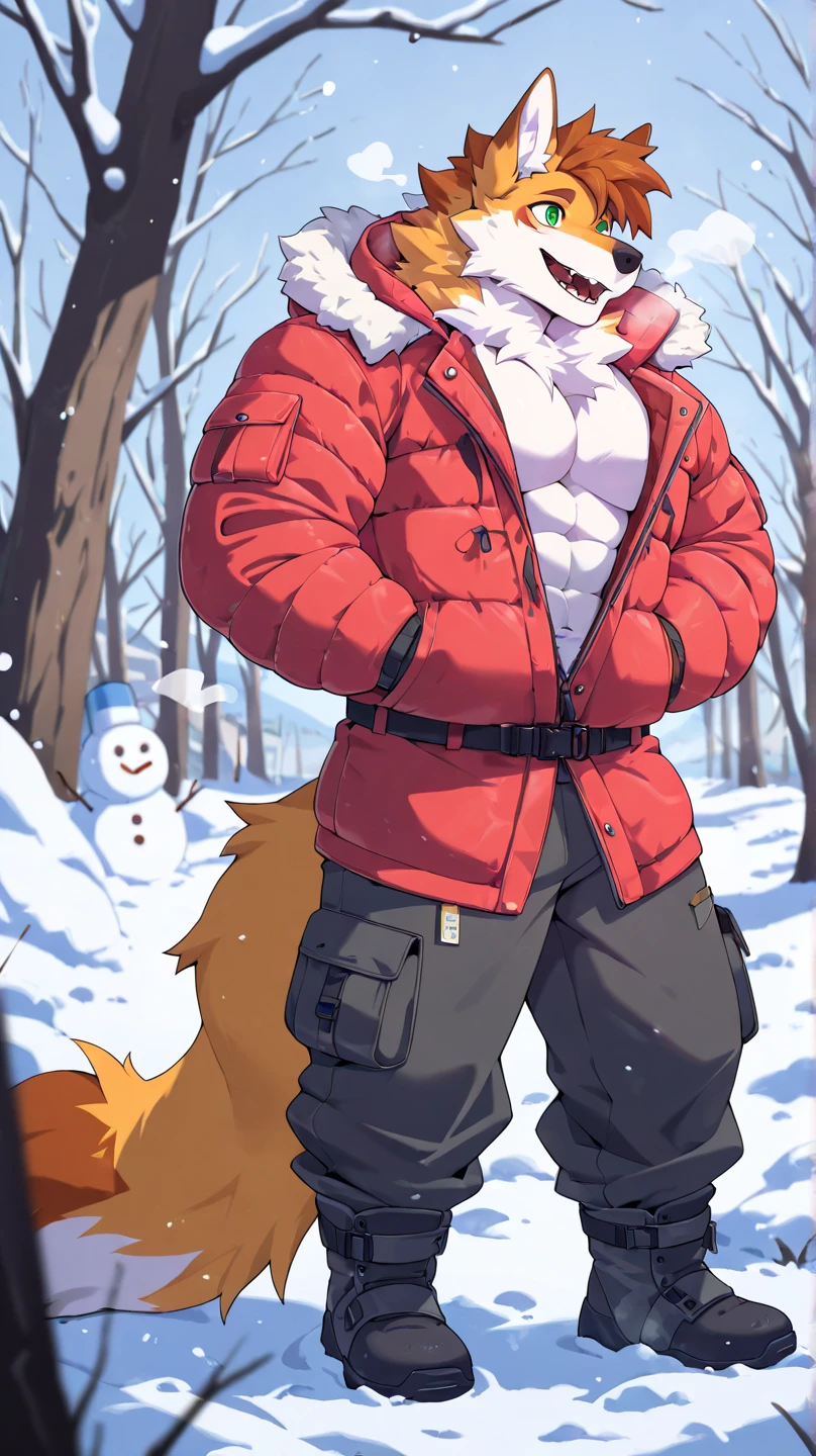 (masterpiece, Best quality:1.2), CatBoy, Naked, winter, body covered in red fur, Furry style, sexual, horny, very muscular wild ,full height,very short blond hair,freckles on the body and face,amber eyes,defined muscles,sharp focus, friendly, in speedos